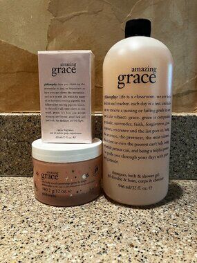 Philosophy Amazing Grace Fragrance , Salt Scrub & Jumbo Shower Gel! NEW